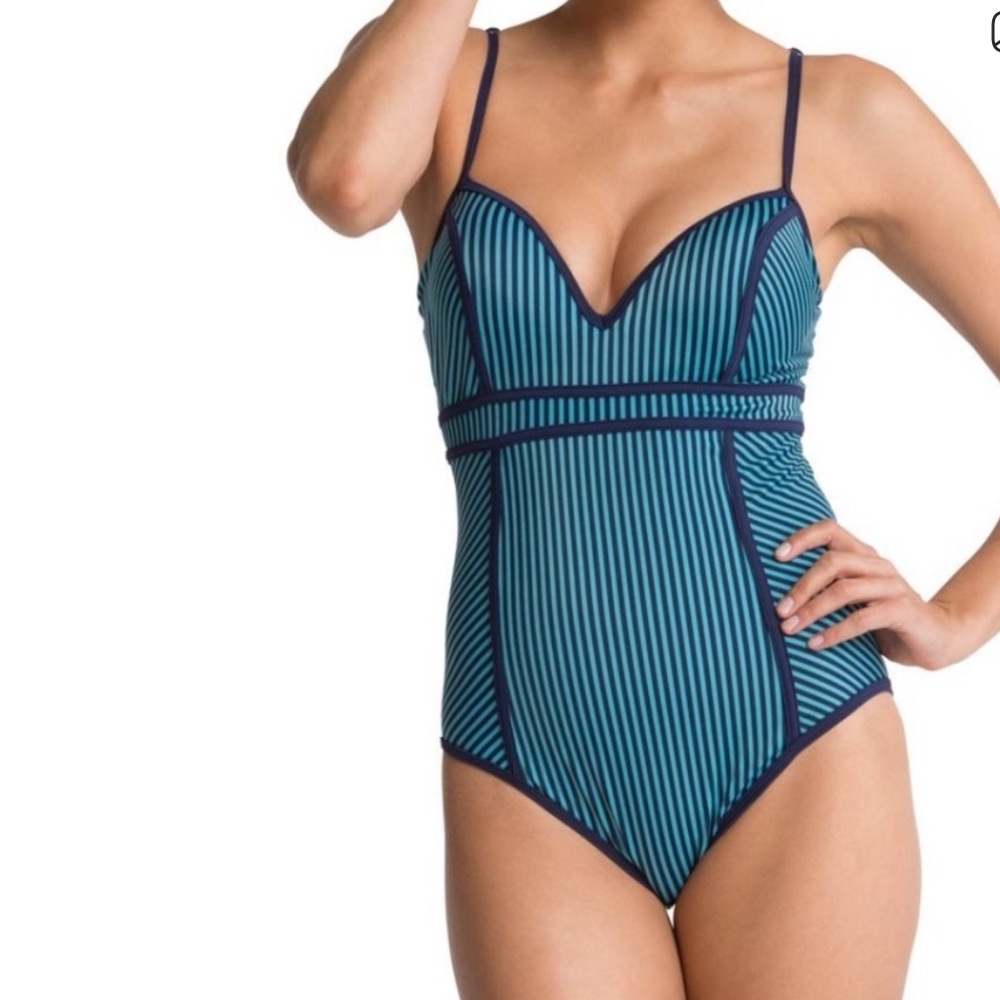 SPANX Sweetheart Navy Striped One Piece Swimsuit